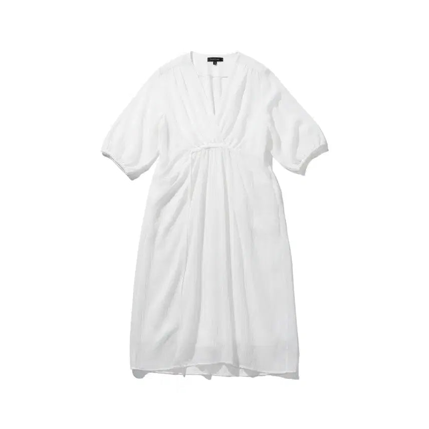 [BUNJANG] Women's White Back-Banding V-Neck Dress / 여성F/ 화이트 뒷밴딩 브이넥 원피스 36-21