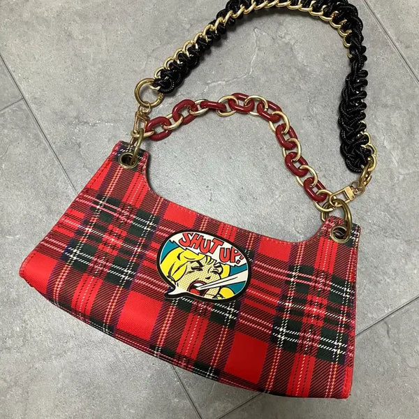 [BUNJANG] Check Chain Tote Bag Mini Crossbody Bag / 체크 체인백 토트백 미니백 크로스백