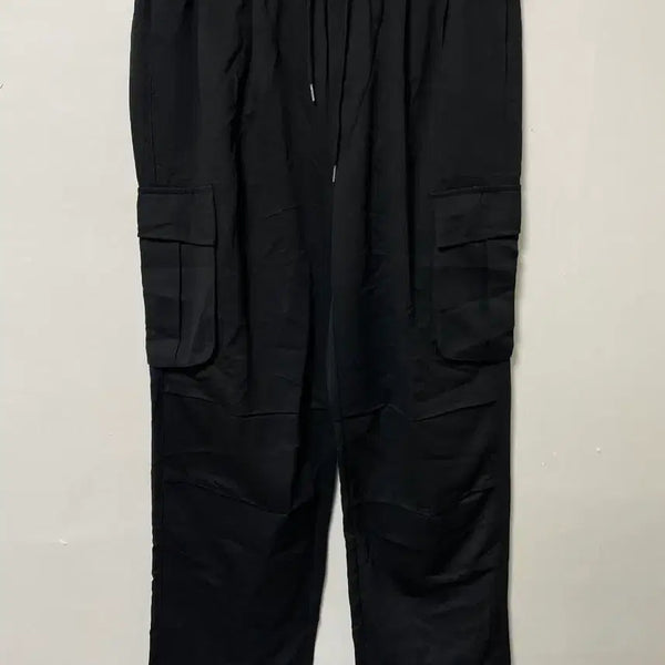 [BUNJANG] Black Cargo Parachute Wide Pants / 36-38 블랙 카고 밴딩 파라수트 와이드팬츠 바지