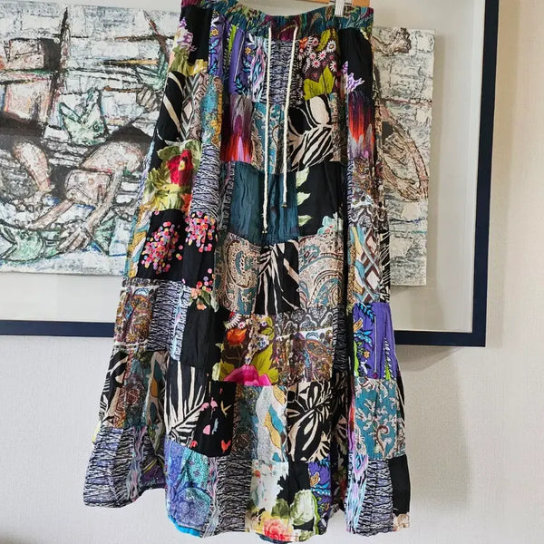 [BUNJANG] Vintage Ethnic Morigirl Patchwork Long Skirt / 빈티지 에스닉 모리걸 패치워크 롱스커트