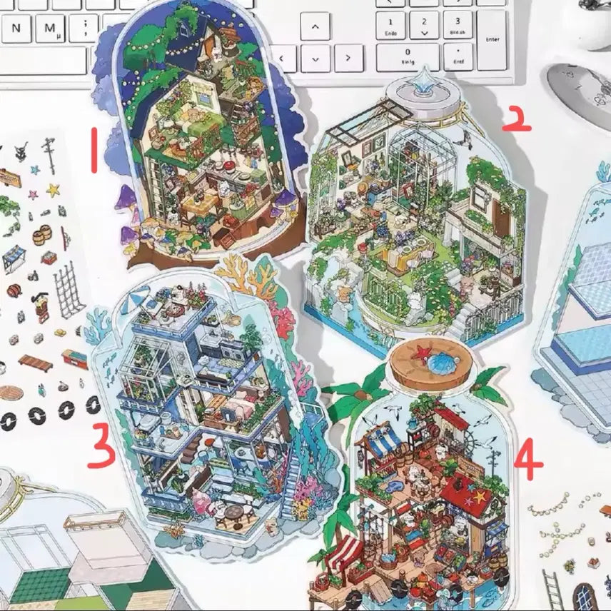 [BUNJANG] 3D Sticker Book / 방꾸미기 미니어처 보틀 하우스 3D 스티커북