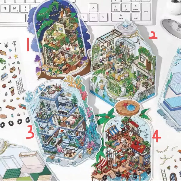 [BUNJANG] 3D Sticker Book / 방꾸미기 미니어처 보틀 하우스 3D 스티커북