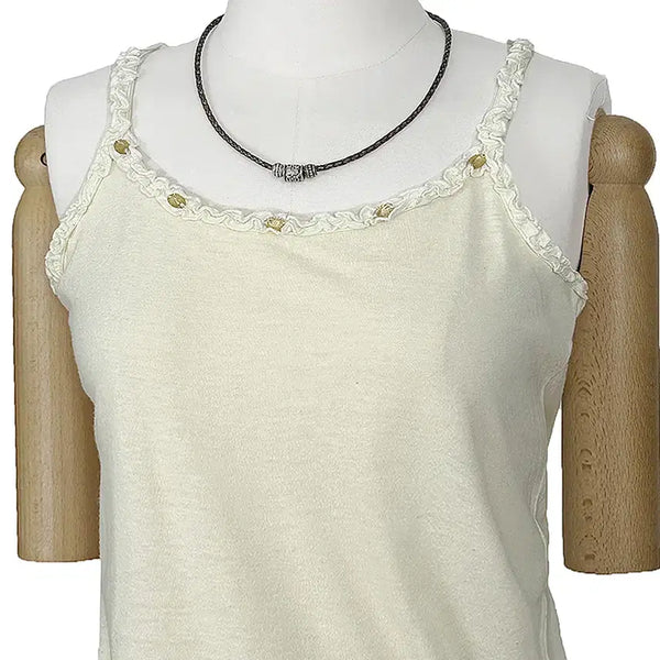 [BUNJANG] Vintage Beaded Cubic Frill Strap Tank Top Light Yellow / 일본빈티지 비즈큐빅 프릴끈나시티 라이트옐로우 모리걸갸루y2k히피에스닉
