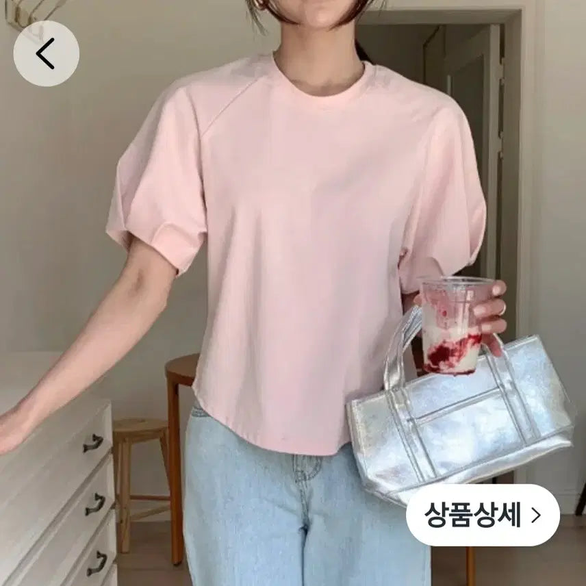 [BUNJANG] Puff Sleeve T-Shirt Pink / 퍼프 소매 이쁜티