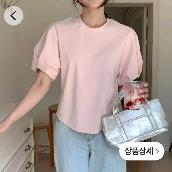 [BUNJANG] Puff Sleeve T-Shirt Pink / 퍼프 소매 이쁜티