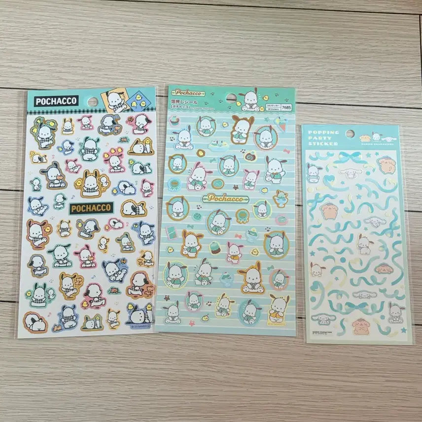 [BUNJANG] Sanrio Pochacco Sticker 3-Piece Set Bundle / 산리오 포차코 스티커 3종 세트 일괄판매 시나모롤 폼폼푸린 탑꾸