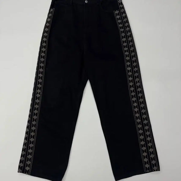 [BUNJANG] Oasis Vintage Ethnic Embroidered Black Wide Pants / (30) Oasis 오아시스 빈티지 에스닉 자수 블랙 와이드 팬츠