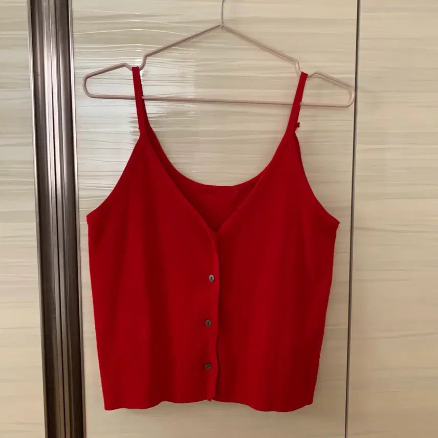 [BUNJANG] Red Bustier Sleeveless Knit Top / 레드 뷔스티에 나시 니트