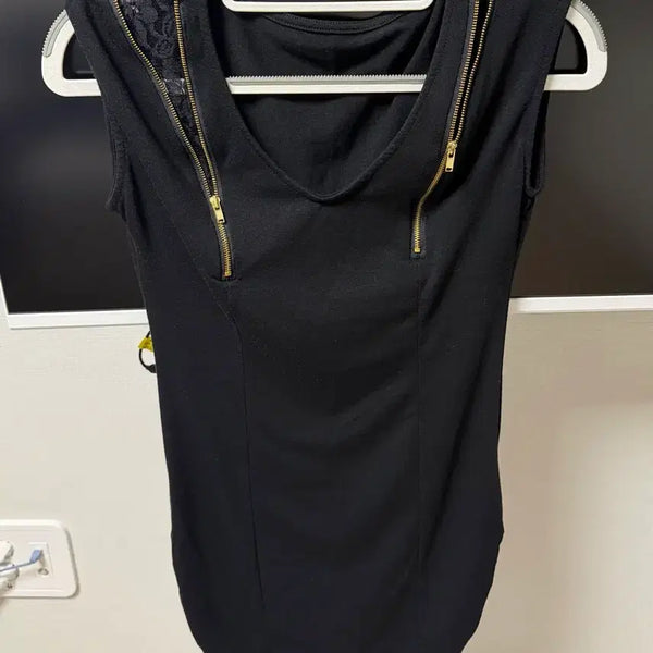 [BUNJANG] Black Zipper Shirring Lace Dress / 블랙 지퍼 셔링 레이스 원피스