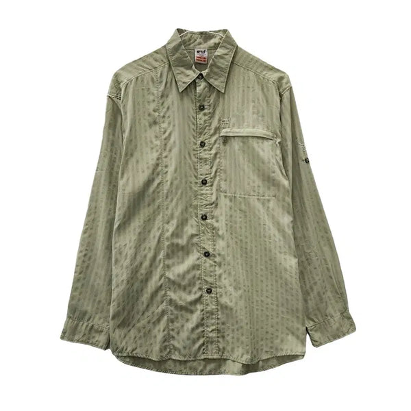 [BUNJANG] Vintage Utility Stripe Sage Green Shirt - Medium / 빈티지 유틸리티 스트라이프 세이지 그린 셔츠 M