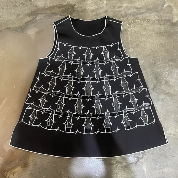 [BUNJANG] KAME Black Flower Pattern Vest / KAME 블랙 플라워 패턴 조끼 S