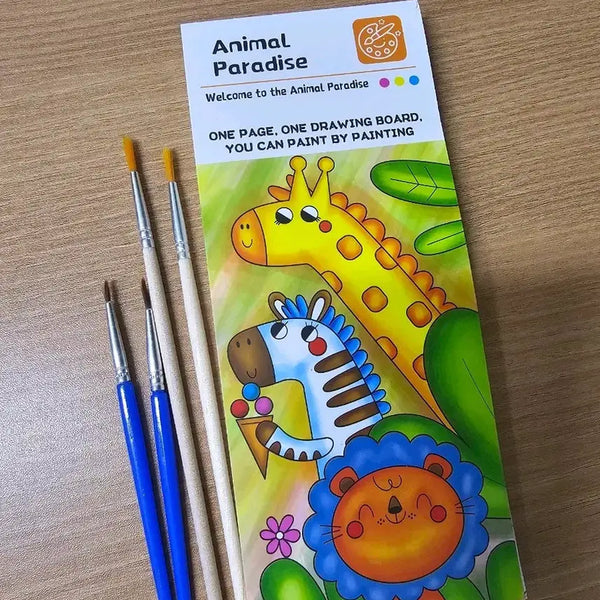 [BUNJANG] Watercolor Painting Paper Set with 6 Colors & 4 Brushes / 물감이 들어있는 수채화 색칠종이 + 붓 4개