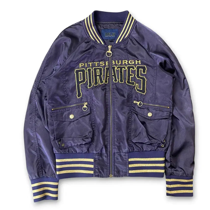 [BUNJANG] 00s MLB Pittsburgh Pirates Deep Purple Glossy Satin Varsity Jacket / (85) 00s MLB 피츠버거 딥퍼플 유광 새틴 바시티 자켓