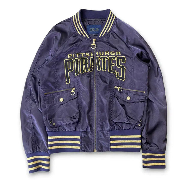 [BUNJANG] 00s MLB Pittsburgh Pirates Deep Purple Glossy Satin Varsity Jacket / (85) 00s MLB 피츠버거 딥퍼플 유광 새틴 바시티 자켓