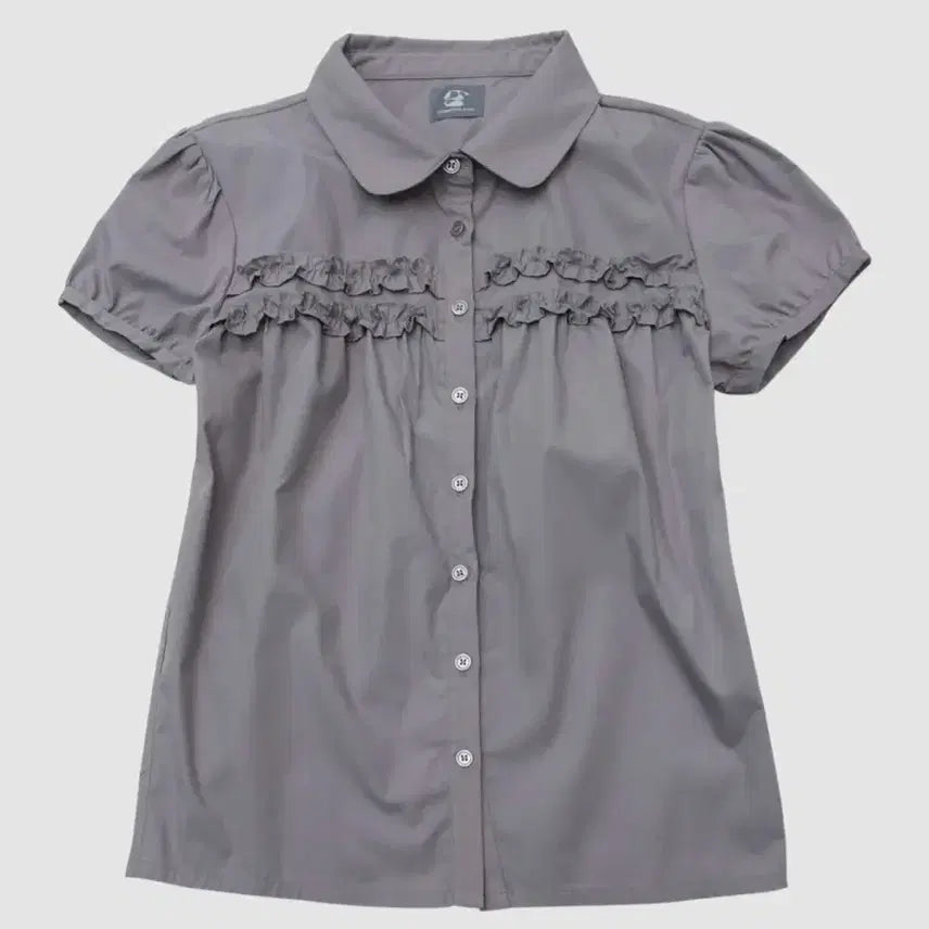 [BUNJANG] Someplace Double Frill Point Puff Sleeve Round Collar Short Sleeve Blouse - Purple / 썸플레이스 더블 프릴 포인트 퍼프 소매 라운드 카라 반팔 블라우스 셔츠 [퍼플]