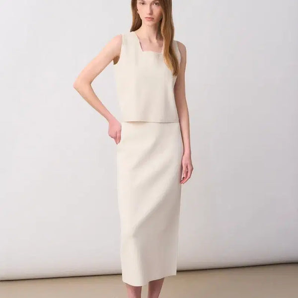 [BUNJANG] TheCashmere Banding Knit Skirt Ivory / 한섬 더캐시미어 밴딩 니트 스커트 아이보리