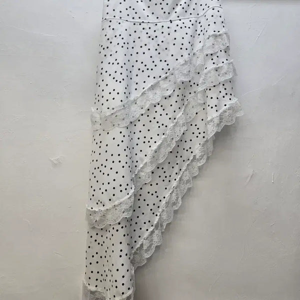 [BUNJANG] Polka Dot Lace Asymmetric Skirt / 땡땡이 레이스 언발 스커트