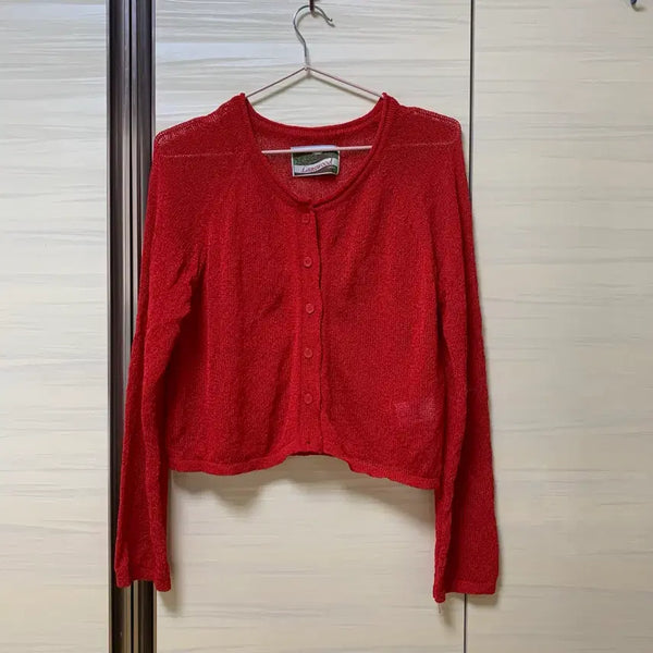 [BUNJANG] Women's Red Bouclé Summer Cardigan / (착샷O) 여성 레드 썸머가디건 부클 긴팔 쿨링 살안타템
