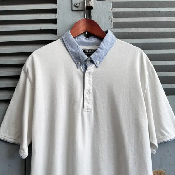 [BUNJANG] BEAMS Oxford Layered Collar T-Shirt / [L]BEAMS 빔즈 옥스포드 레이어드 카라 티셔츠