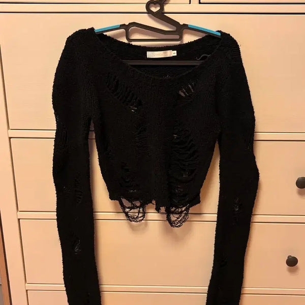 [BUNJANG] 3.3 Field Damage Knit Sweater / 쓰리타임즈 데미지 니트 스웨터