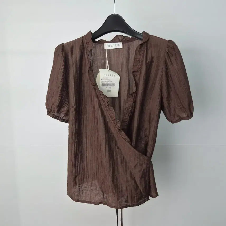 [BUNJANG] TILL I DIE Frill Wrap Blouse (Brown) / TILL I DIE 프릴 랩 블라우스[미사용] 여성Free 6H3