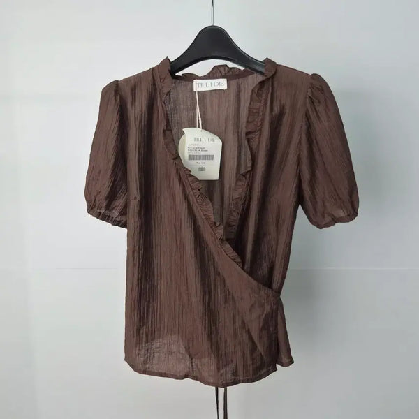 [BUNJANG] TILL I DIE Frill Wrap Blouse (Brown) / TILL I DIE 프릴 랩 블라우스[미사용] 여성Free 6H3