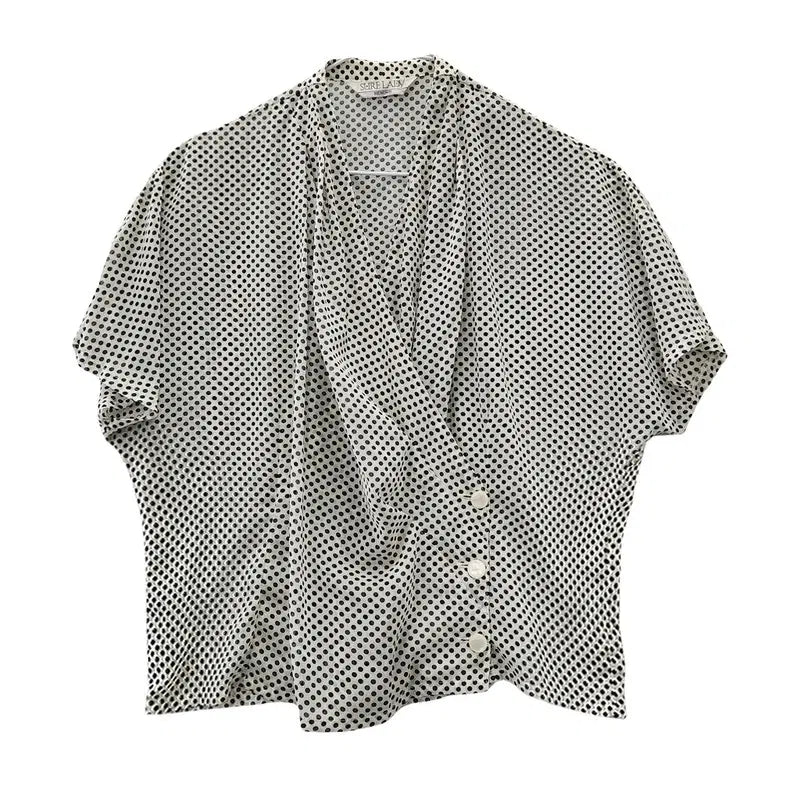 [BUNJANG] Avant-garde Draped Polka Dot Blouse - Size L / 아방가르드 드레이프 도트 블라우스 L
