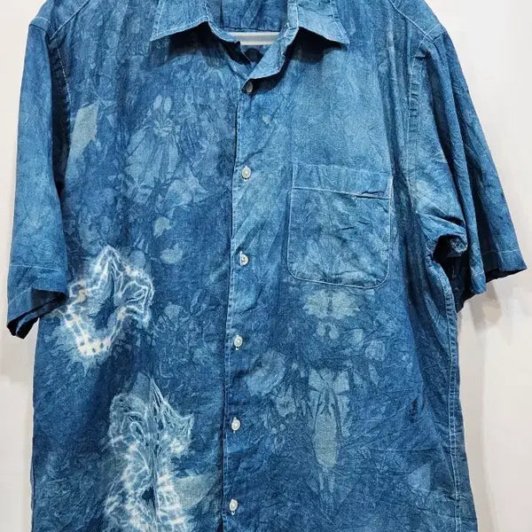 [BUNJANG] GU Linen Blend Tie-Dye Shirt L / 일본 gu 린넨혼방 터키블루 타이다이 남자셔츠 L  ssz