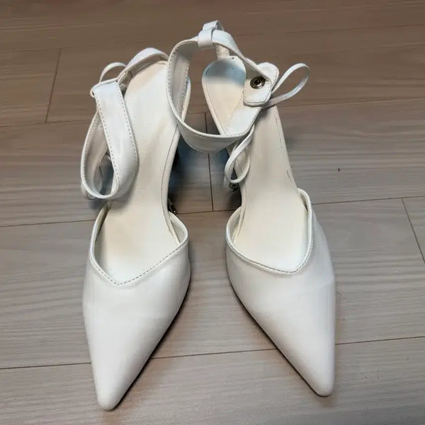 [BUNJANG] White Ankle Strap Heeled Pumps / 펌프스힐