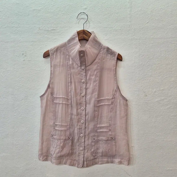 [BUNJANG] Japanese Vintage Light Pink Sheer High Neck Sleeveless Vest Outerwear / 연핑크 시스루 하이넥 민소매 베스트 아우터 일본빈티지