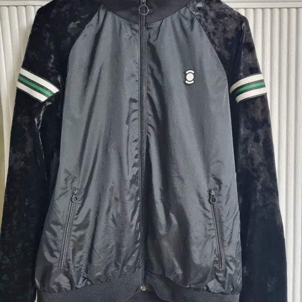[BUNJANG] Wider Angle Black Velvet Color Block Track Jacket / 와이더앵글  블랙 벨벳 배색 트랙탑 자켓95