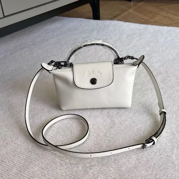 [BUNJANG] Longchamp Le Pliage Mini White Leather Handle Crossbody Bag / 롱샴 르플리아쥬 미니 화이트 가죽 핸들 크로스백 미사용 개인소장 택배만 거래