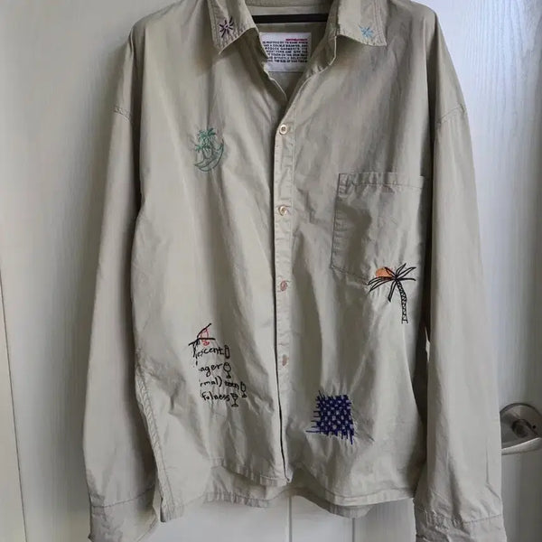 [BUNJANG] Verdian Palm Tree Embroidered Long Sleeve Shirt / 베르디안 셔츠 팜트리 자수 긴팔 남방