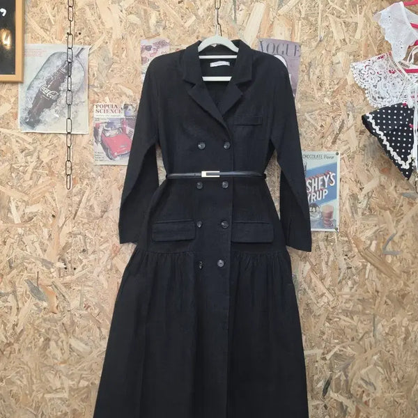 [BUNJANG] Black Double Coat Dress Jacket / 블랙 더블 코트 원피스 자켓 F