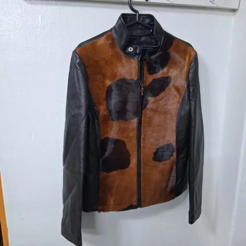 [BUNJANG] Genuine Leather Jacket with Calf Hair Accents (Size 66) / 양가죽 자켓 66