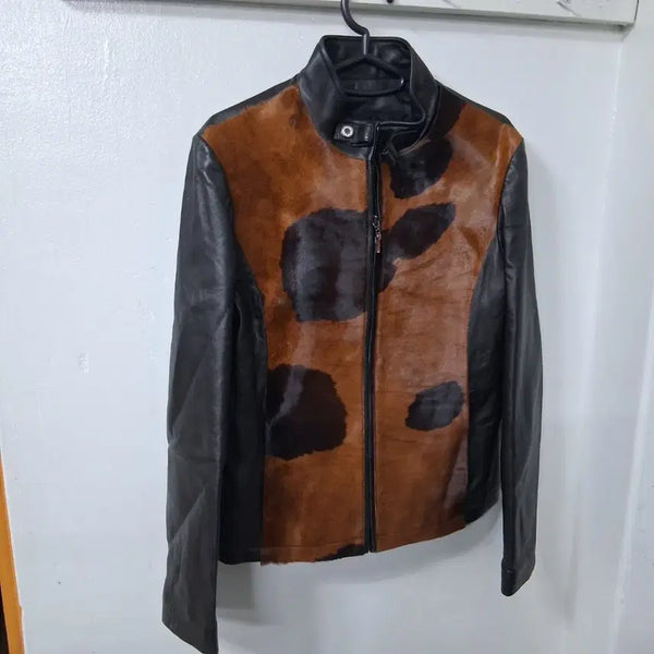 [BUNJANG] Genuine Leather Jacket with Calf Hair Accents (Size 66) / 양가죽 자켓 66
