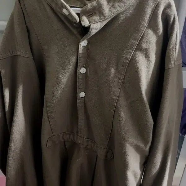 [BUNJANG] Khaki Mandarin Collar Long Dress / 카키색 차이나카라 롱 원피스