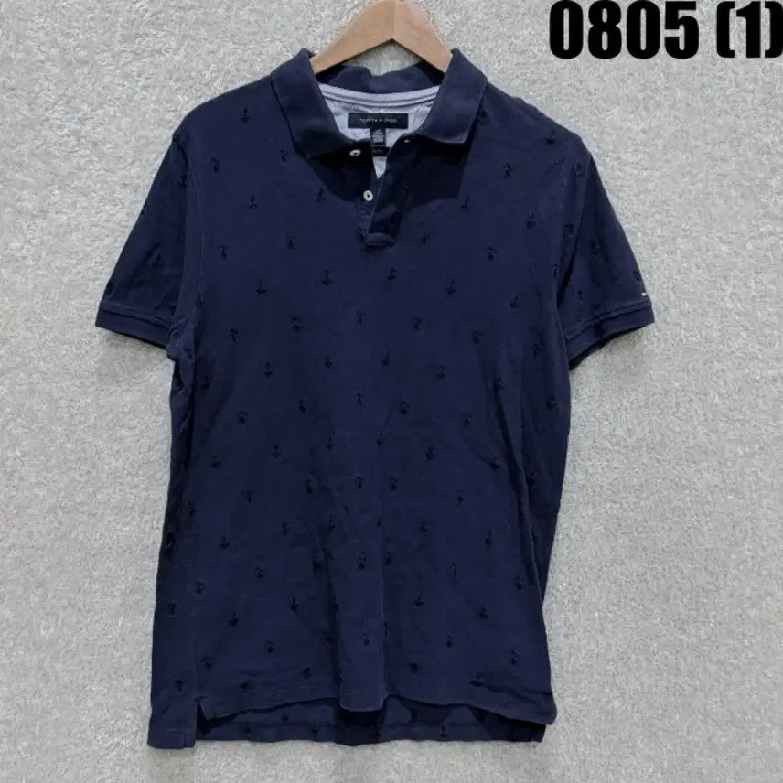 [BUNJANG] Tommy Hilfiger Navy Anchor Pattern Short Sleeve Polo Shirt / 타미힐피거 네이비 패턴 반팔 카라티