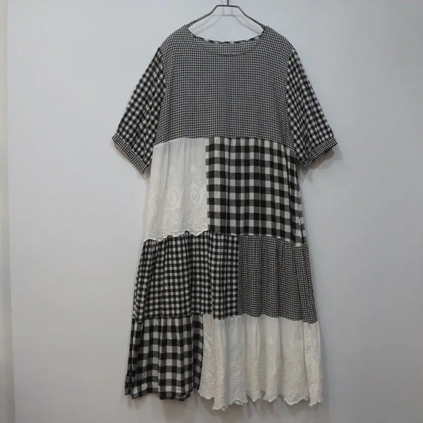[BUNJANG] Patchwork Check Cotton Dress / 패치워크 체크 면원피스
