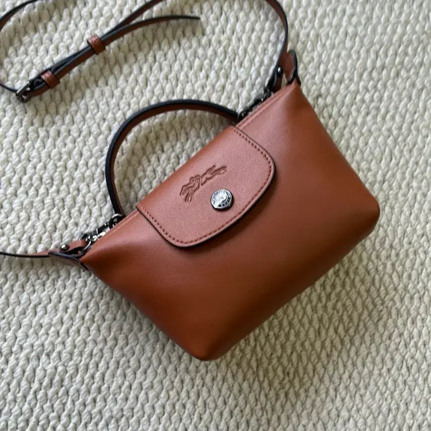 [BUNJANG] Longchamp Le Pliage Mini Tote Bag Camel Brown Leather Adjustable Strap / Longchamp 미니 토트백 카멜 갈색 소가죽 핸들 길이조절 숄더스트랩 포함 새상품급 중고가방