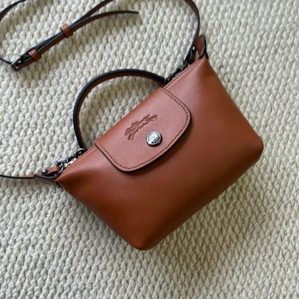 [BUNJANG] Longchamp Le Pliage Mini Tote Bag Camel Brown Leather Adjustable Strap / Longchamp 미니 토트백 카멜 갈색 소가죽 핸들 길이조절 숄더스트랩 포함 새상품급 중고가방