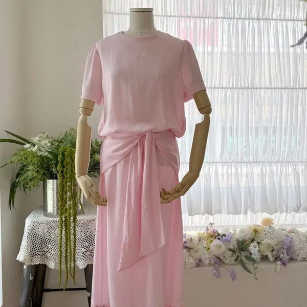 [BUNJANG] USA Vintage Pink Drape Poly Dress / 미국 빈티지 핑크 드레이프 폴리 원피스