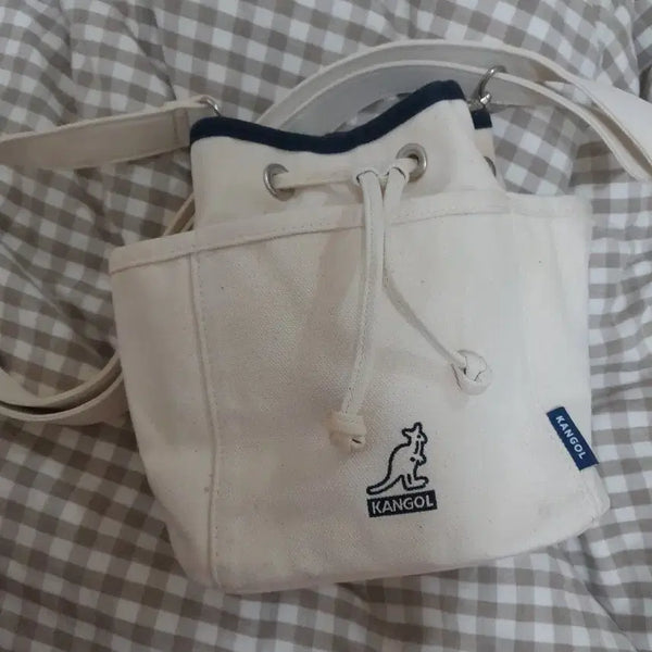 [BUNJANG] Kangol Canvas Bucket Shoulder Bag Ivory / 캉골 버킷백 아이보리 캔버스 숄더백