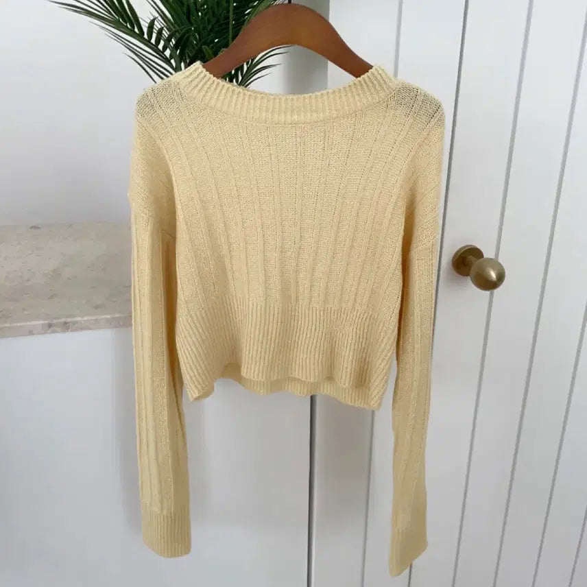 [BUNJANG] Spring Summer Knit Short Crop Style Top Yellow / 새상품/봄 여름 니트 숏 크롭 스타일 #옐로우