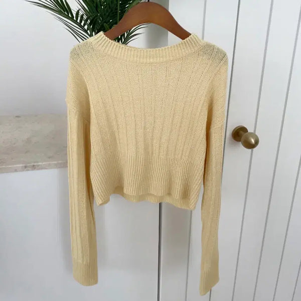 [BUNJANG] Spring Summer Knit Short Crop Style Top Yellow / 새상품/봄 여름 니트 숏 크롭 스타일 #옐로우