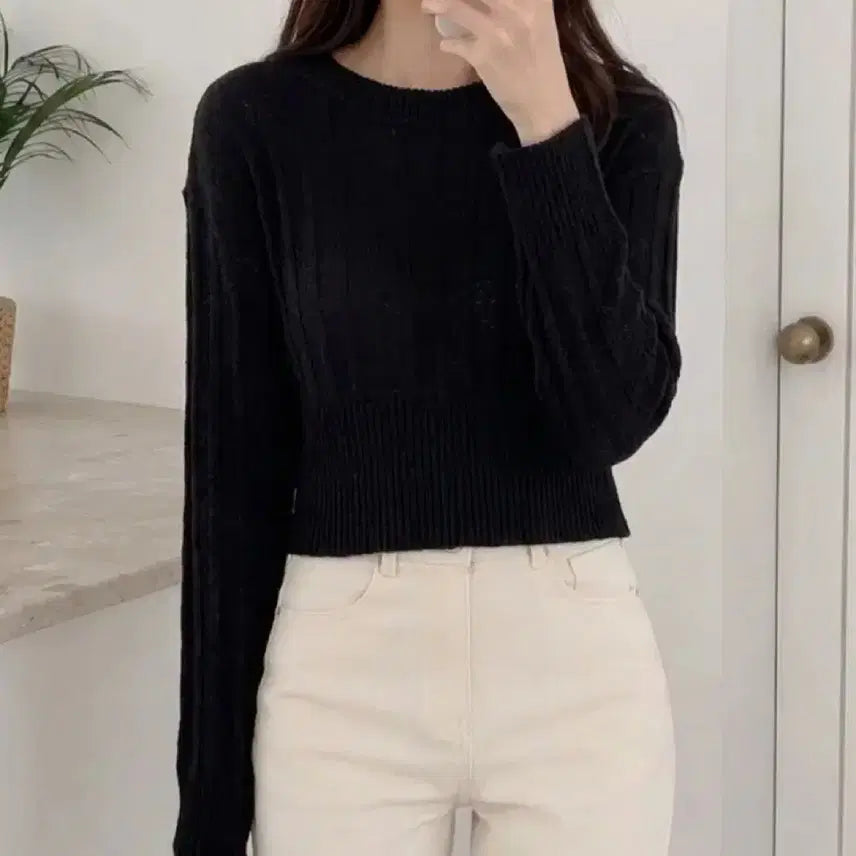 [BUNJANG] Short Cropped Knit Sweater (Black) / 새상품/봄 여름 니트 숏 크롭 스타일 #블랙