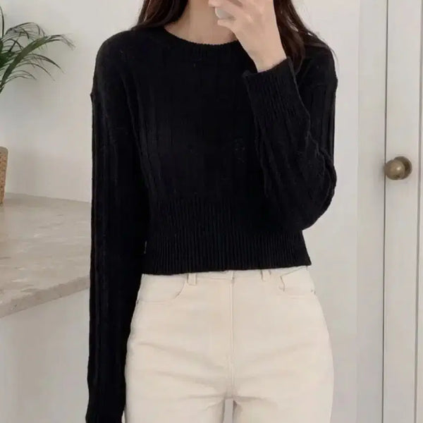 [BUNJANG] Short Cropped Knit Sweater (Black) / 새상품/봄 여름 니트 숏 크롭 스타일 #블랙