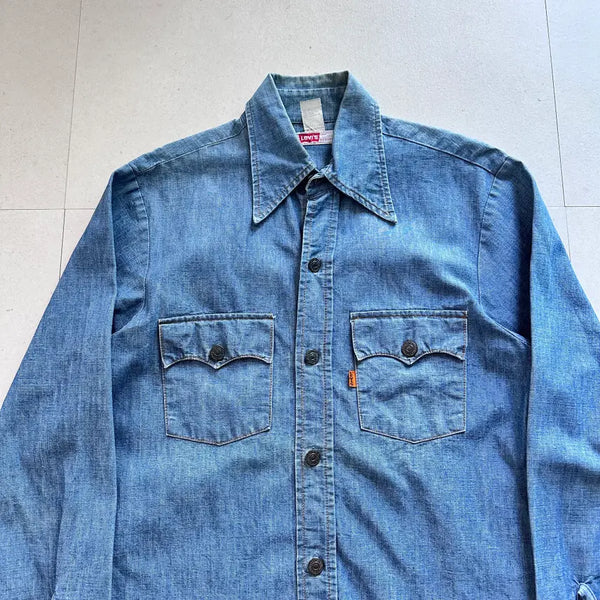 [BUNJANG] Levi's Big E Orange Tab Denim Shirt (M) / 초희귀 70s USA제 리바이스 빅E 오렌지탭 데님셔츠 M