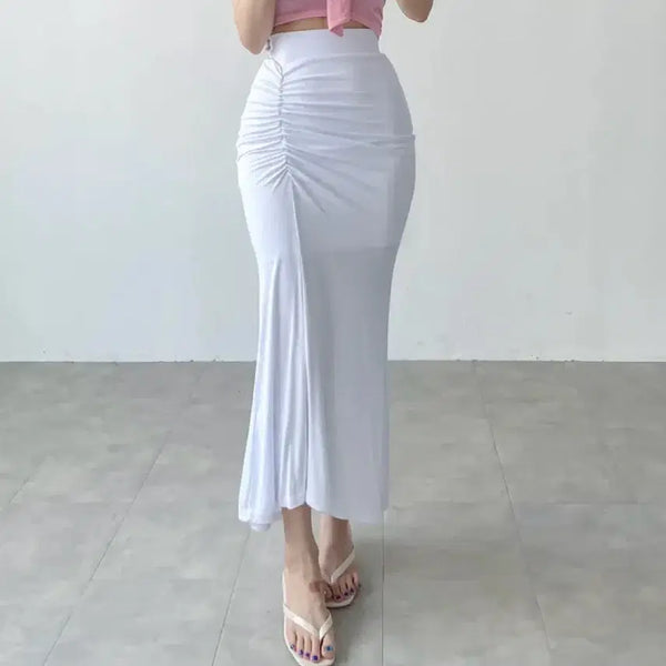 [BUNJANG] Mermaid Shirring Ribbed Long Skirt White / (새상품) 머메이드 셔링 골지 롱스커트 화이트