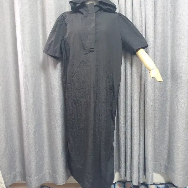 [BUNJANG] Square Textured Hooded Maxi Dress / 사각사각 후드 맥시 원피스
